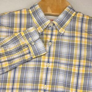 Brooks Brothers Men's Shirt XL Plaid Button Down Yellow Blue White Casual